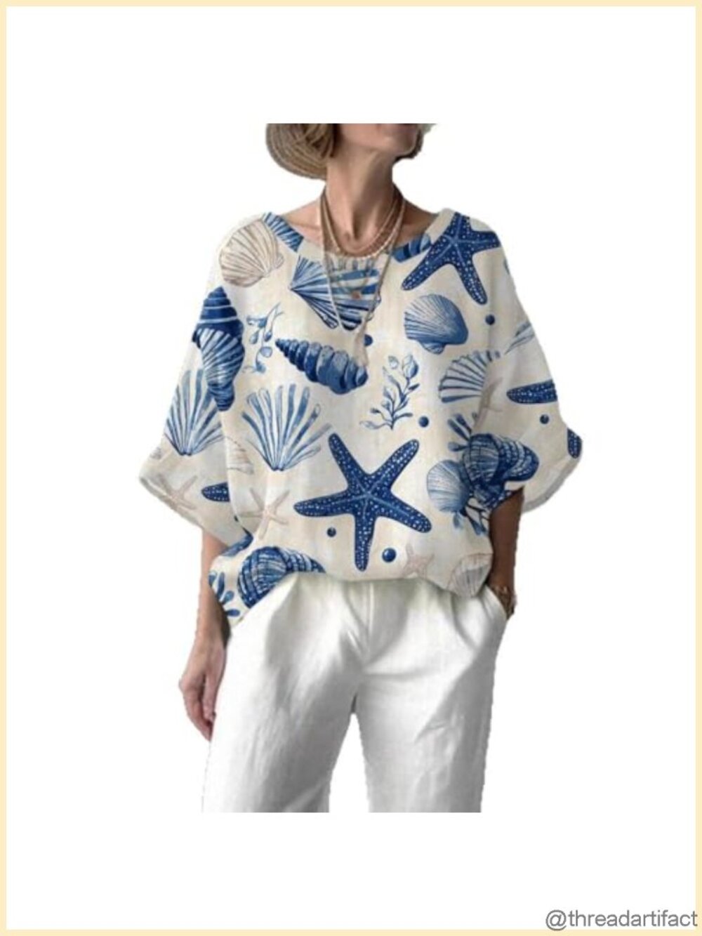 Women's 3/4 Sleeve Tunic Top Casual Blouse Nautical Beach Vacation Outfit
